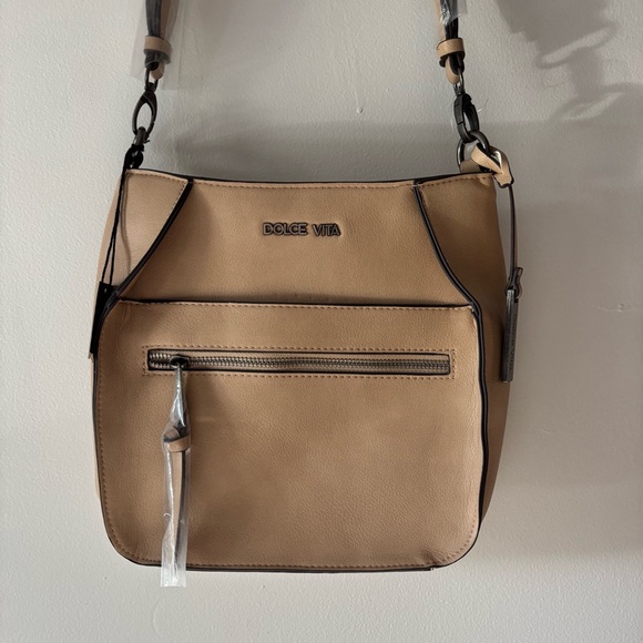Dolce Vita Handbags - NWT Dolce Vita Tan Faux Leather Cross Body Purse Handbag Faux Snake Skin Strap